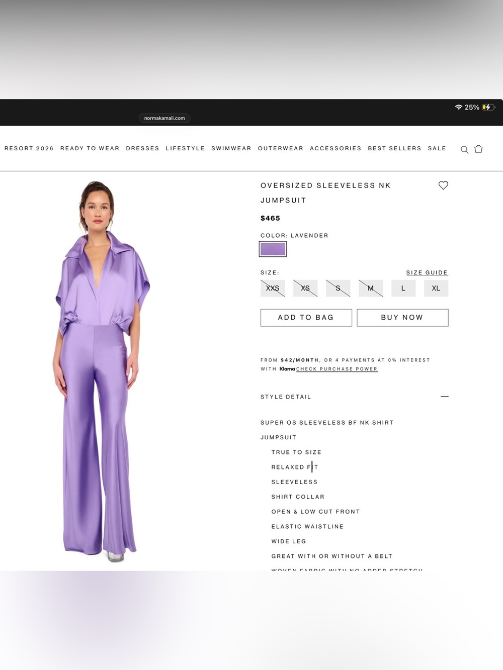 Norma Kamali Lavender Oversized Sleeveless Jumpsuit with Wide Legs